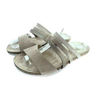 Munro CAMILA Sz 7WW Nubuck Slip-On Sandals Slides Taupe Combo NEW